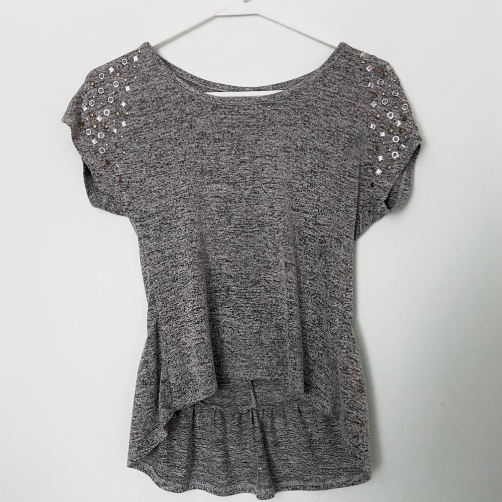 Girls Grey Sequin Short Sleeve Shirt